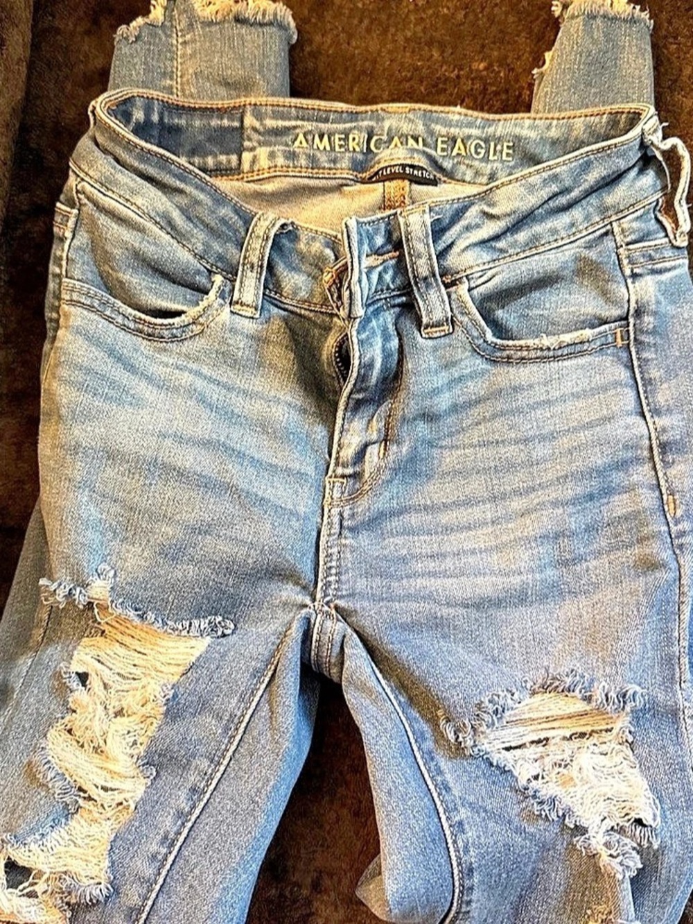 American Eagle Super Stretch Jegging Distressed Skinny Jeans in Blue Size 00S